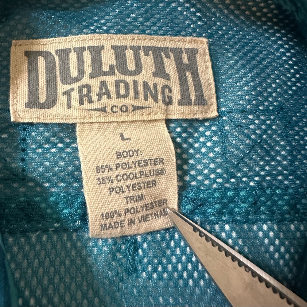 Duluth Trading Shirt Blue Tropical Leaf Vented Fishing CoolPlus Men’s Large - Picture 5 of 9